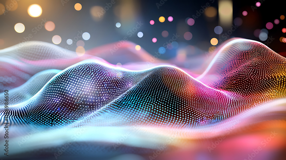 Poster dynamic digital waves abstract visualization colorful patterns future technologies close-up digital 