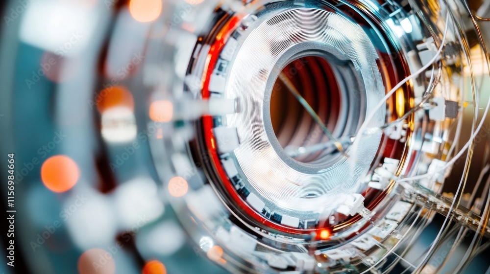 Poster Close-up of a complex technological device with glowing elements and intricate wiring.