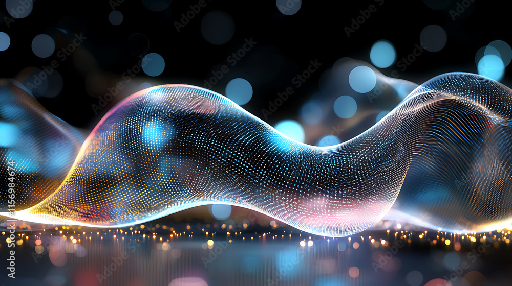 Poster dynamic flow of light waves abstract digital art colorful bokeh background futuristic design artisti