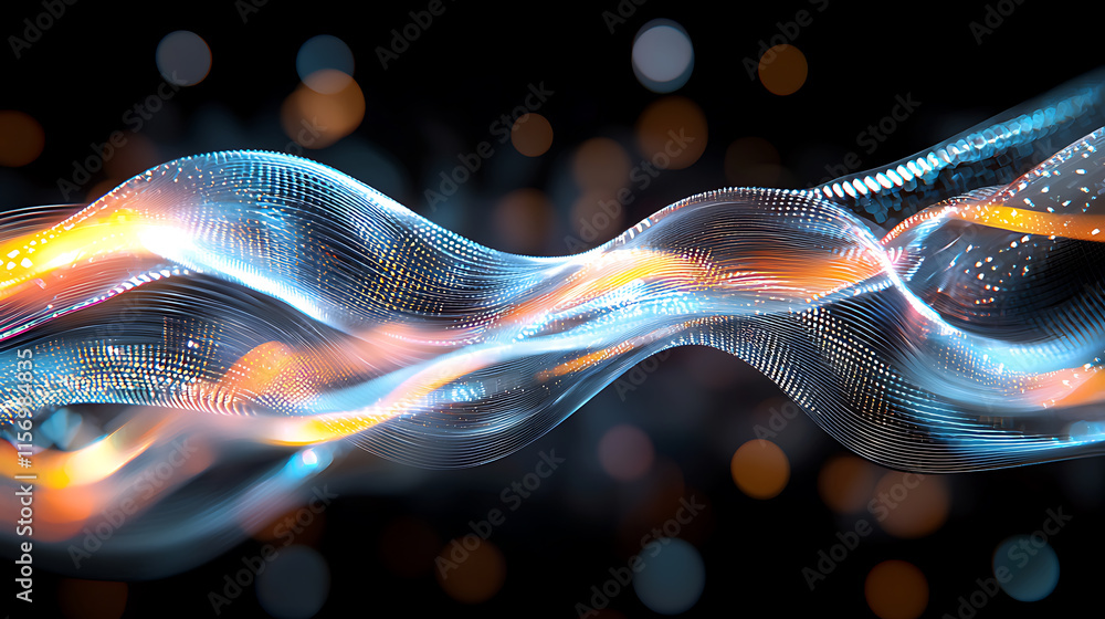 Poster dynamic light waves intertwined digital space abstract art futuristic environment vibrant colors vis