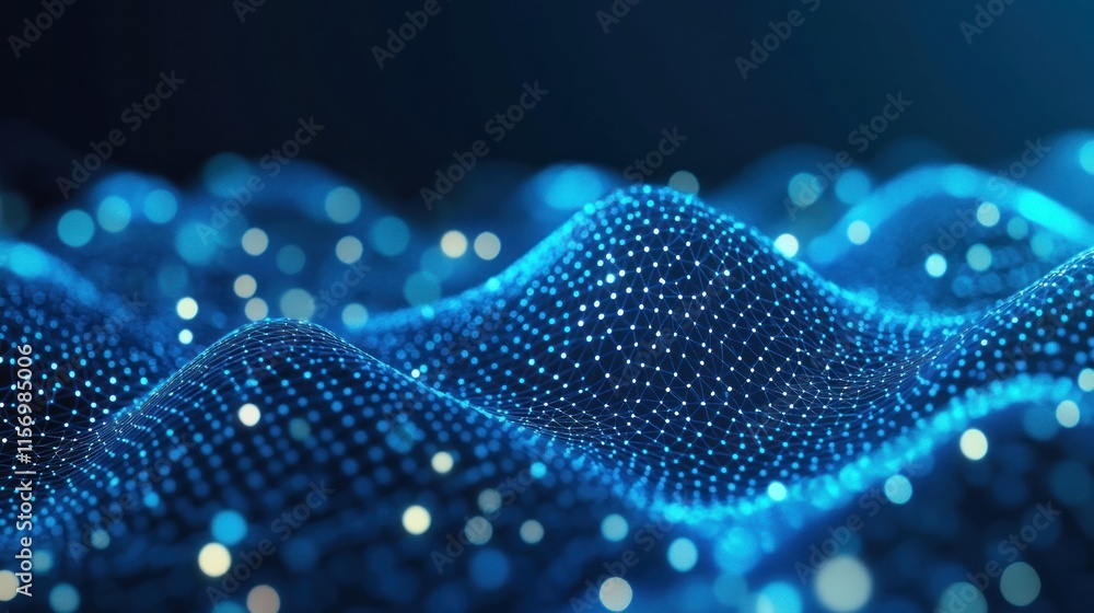 Leinwandbilder abstract blue digital wave pattern with glowing particles.