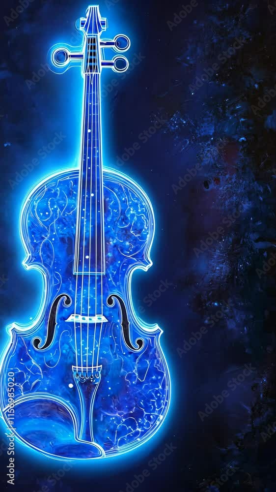 Canvas Prints vibrant blue neon violin illuminated against a dark background creating an artistic visual effect