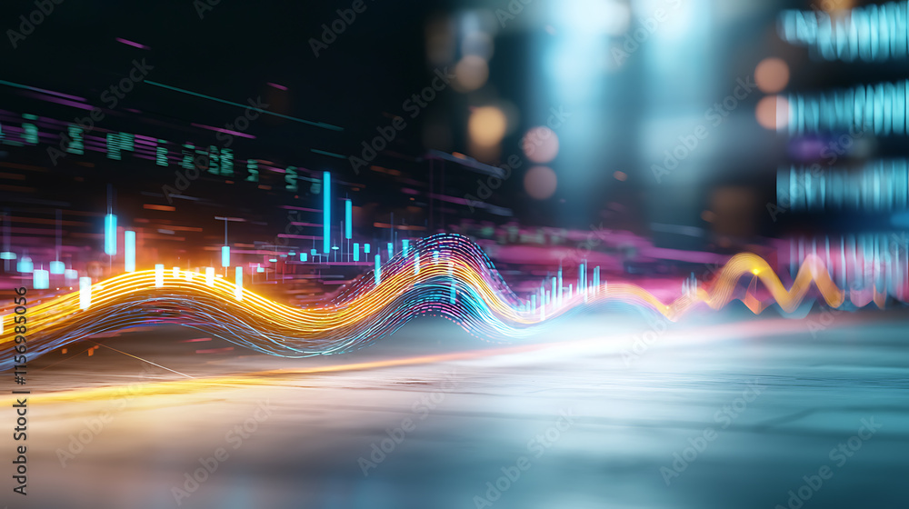 Poster dynamic financial data visualization digital realm infographic high-tech environment abstract viewpo