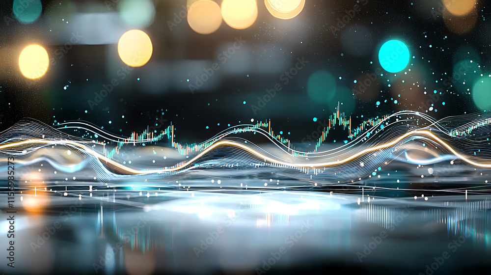 Poster analyzing market trends through data visualization digital workspace graphical representation modern