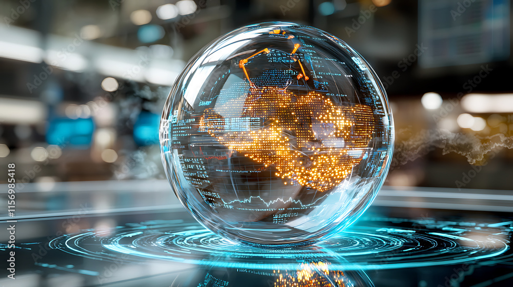 Poster global data visualization digital sphere infographic tech industry interactive 3d view future insigh