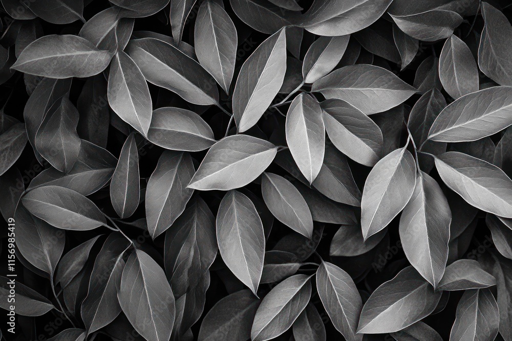 Aufkleber monochrome close-up of lush, overlapping leaves, creating a textured natural background.