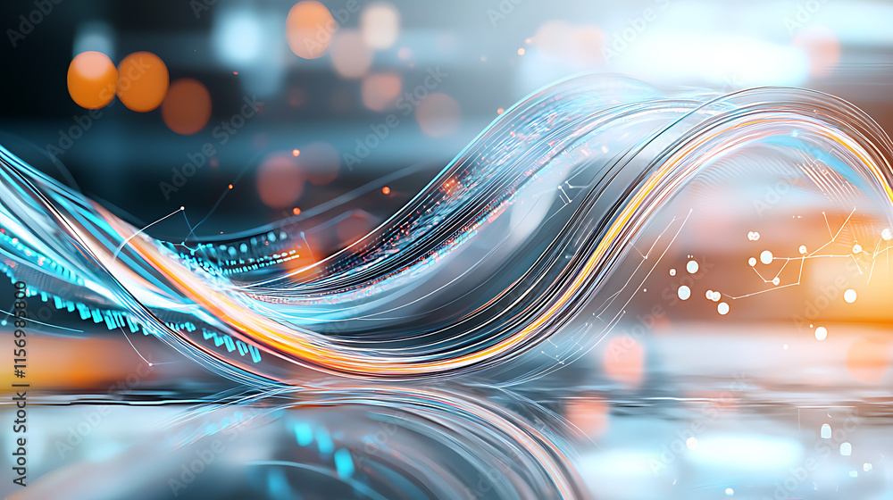 Poster dynamic light waves creating vivid patterns digital art modern technology vibrant environment abstra