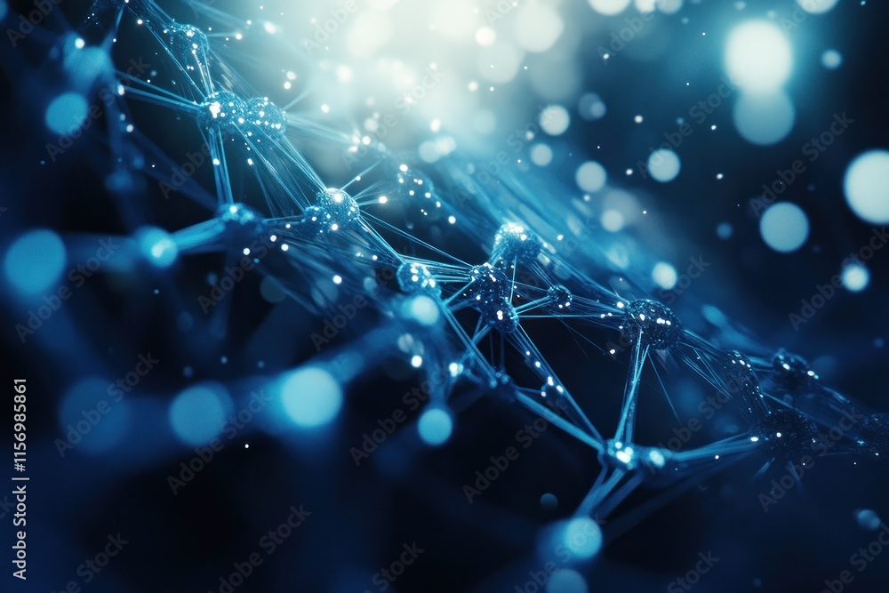 Poster Abstract blue network mesh, glowing nodes and connections.