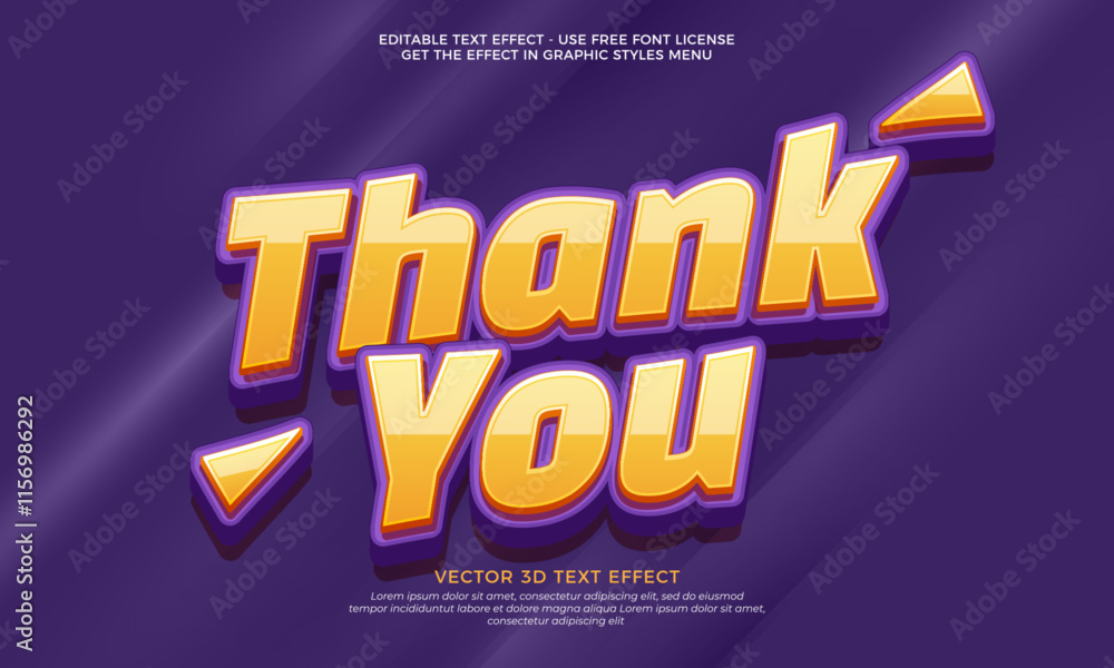 Fototapete thank you text effect vector design with bright and shiny colors in 3d letter effect