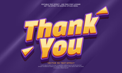 Thank you text effect vector design with bright and shiny colors in 3d letter effect