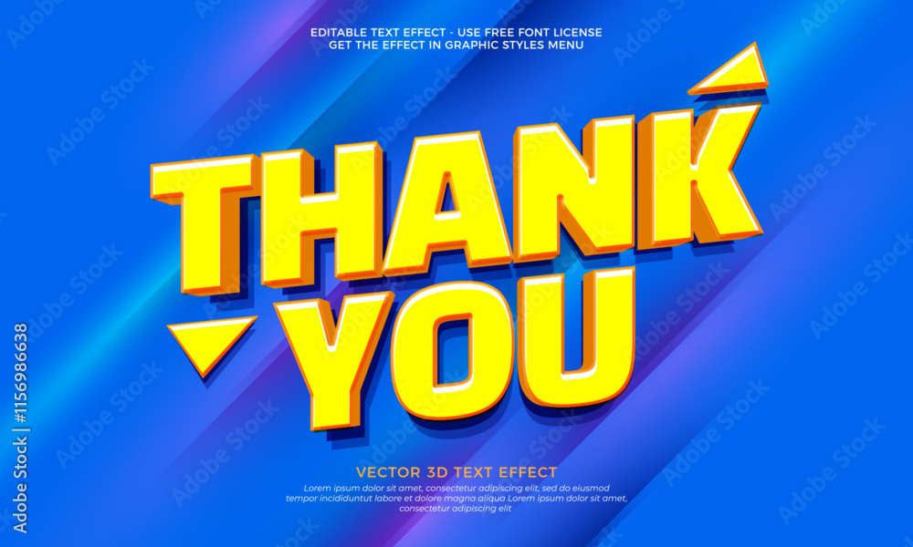 Aufkleber thankyou text effect vector design with editable 3d effect