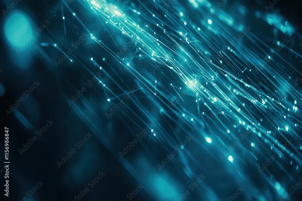 Poster abstract blue glowing lines and particles, digital network connection concept.