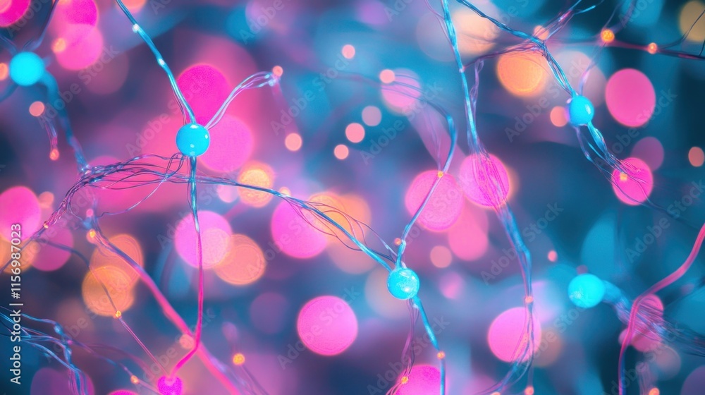 Poster abstract colorful neural network, glowing connections, vibrant synapses.