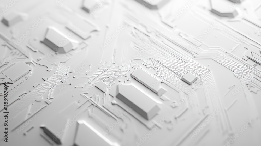 Poster abstract white circuit board texture, close-up view showing intricate design and details.