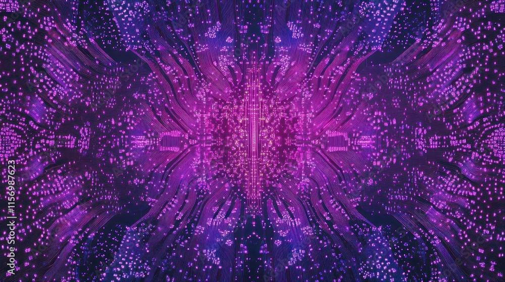 Aufkleber abstract purple and pink digital fractal pattern with symmetrical design.