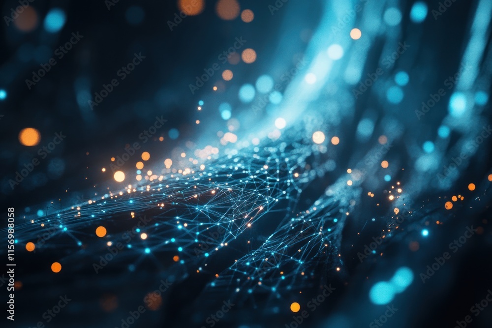 Poster Abstract digital network connection with glowing particles and lines.
