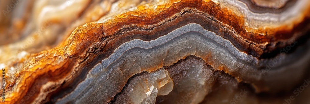 Poster Close-up of agate mineral showing banded texture and color variations.