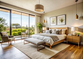 Fototapeta premium Modern Minimalist Bedroom Interior Design - Simple, Clean, and Elegant Space