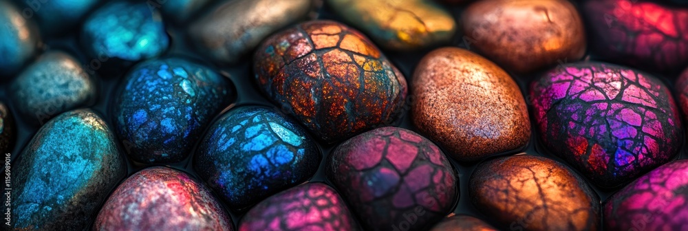 Poster Close-up of colorful, textured stones with intricate patterns and vibrant hues.