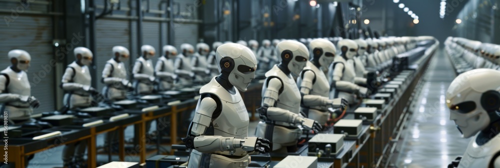 Poster automation in modern industries: robots working on factory floor