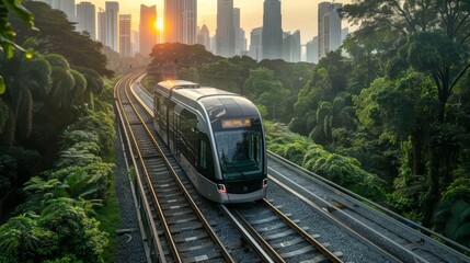 Obraz premium Eco-Friendly Public Transport Solutions in Singapore Amid Urban Landscape