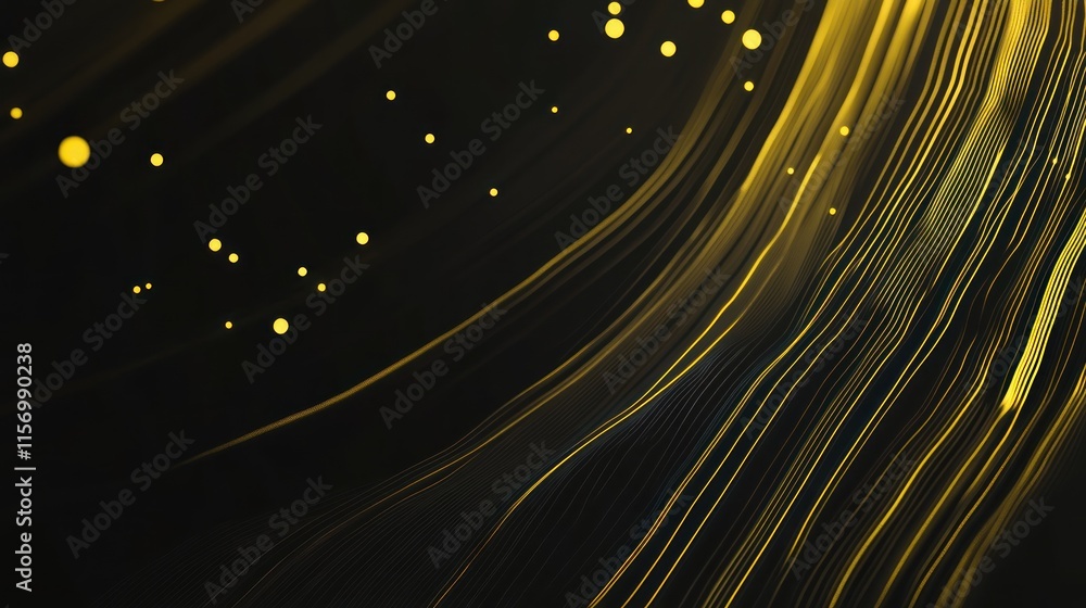 Aufkleber abstract gold and black flowing lines with glowing particles.