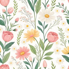 Fresh Floral Pattern with Soft Pastel Colors