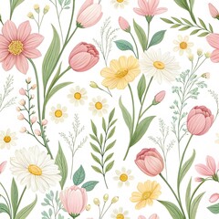 Fresh Floral Pattern with Soft Pastel Colors