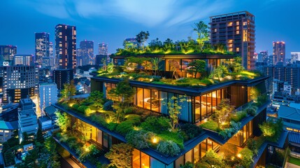 Obraz premium Urban Rooftop Gardens in Tokyo, Japan Showcasing Modern Green Architecture