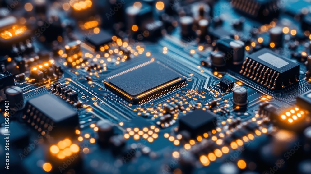 Poster Close-up of a circuit board with illuminated components.