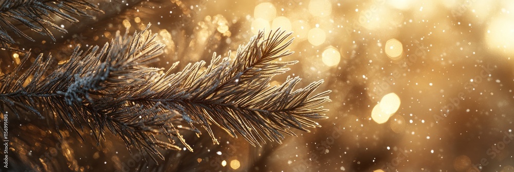 Poster frosty pine branch with bokeh background. (2)