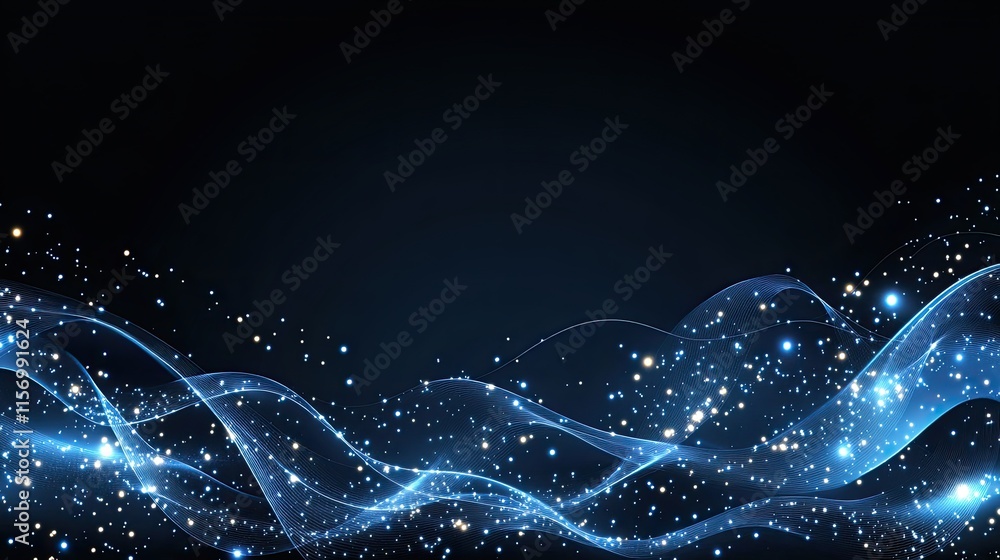 Aufkleber abstract blue background features a wave of glowing dots and lines, ideal for digital design present