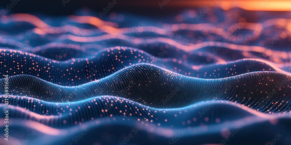 Poster abstract digital wave background with glowing particles. (1)