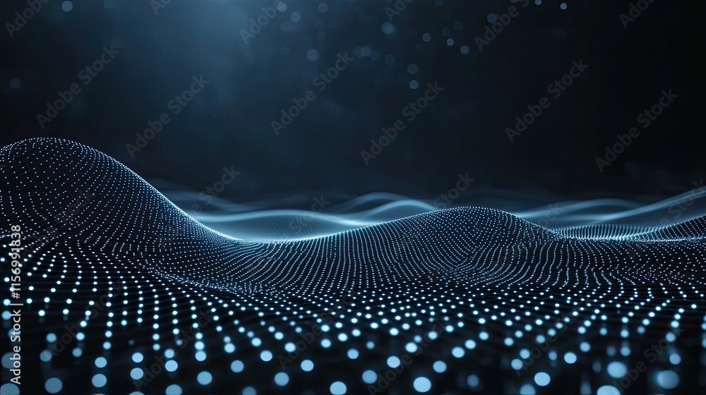 Aufkleber abstract blue background features a wave of glowing dots and lines, ideal for digital design present