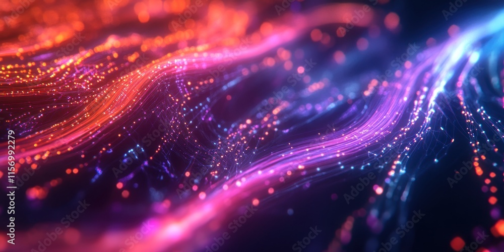 Aufkleber abstract glowing particles flowing in wavy lines, creating a vibrant, dynamic, and colorful backgrou