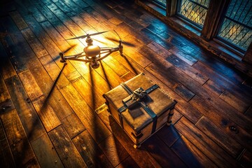 Mysterious Package: Drone View of a Dimly Lit Room Unveiling Secrets