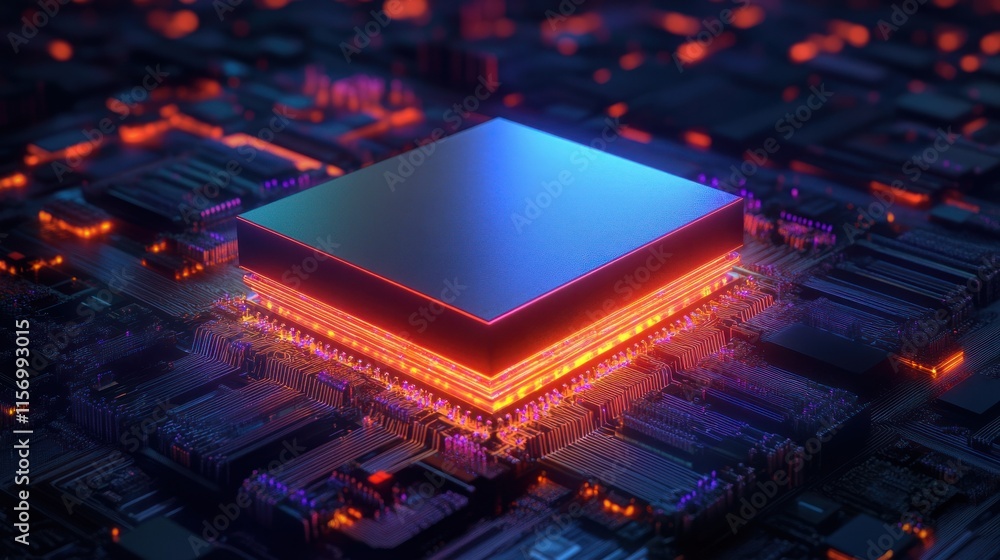 Aufkleber Close-up of a glowing computer processor on a circuit board.