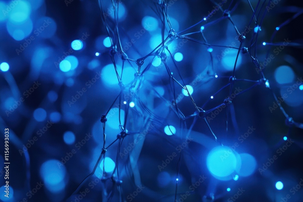 Poster abstract blue neural network connection.