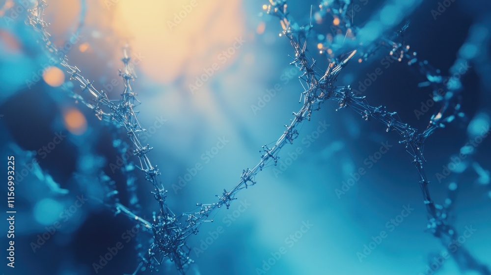 Poster close-up of frosty branches, winter scene with bokeh background.