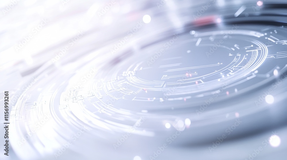 Aufkleber Abstract circular tech design with glowing lines and nodes.