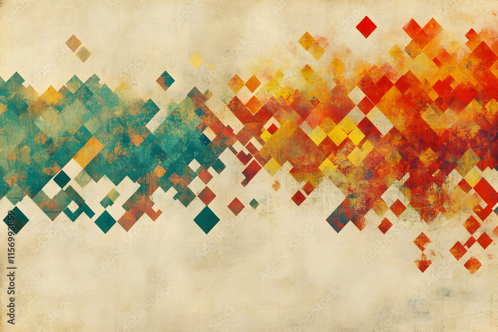 Poster abstract geometric design with textured squares in autumnal hues, perfect for backgrounds or design 