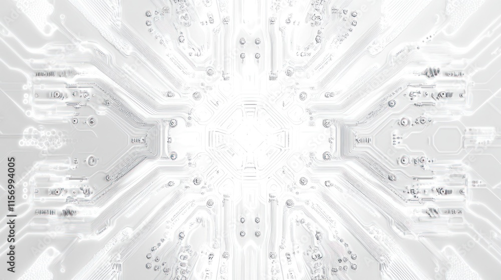 Aufkleber abstract white circuit board pattern, symmetrical design, technological background.