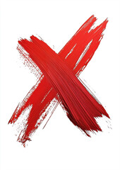 Hand-painted red X symbol with grunge texture on white