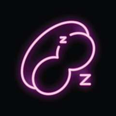 Neon sign representing a sleeping mask, glowing pink on a dark background, suggesting a good night's sleep