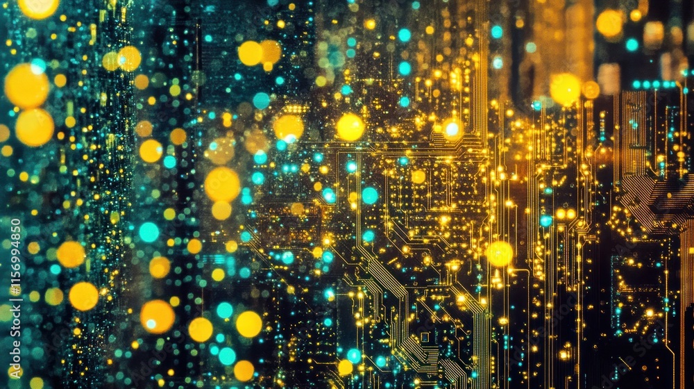 Aufkleber abstract glowing circuit board with bokeh lights, representing technological innovation and digital 