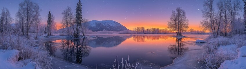 Obraz premium Twilight in the Arctic: Frozen Landscapes Beneath the Dancing Aurora