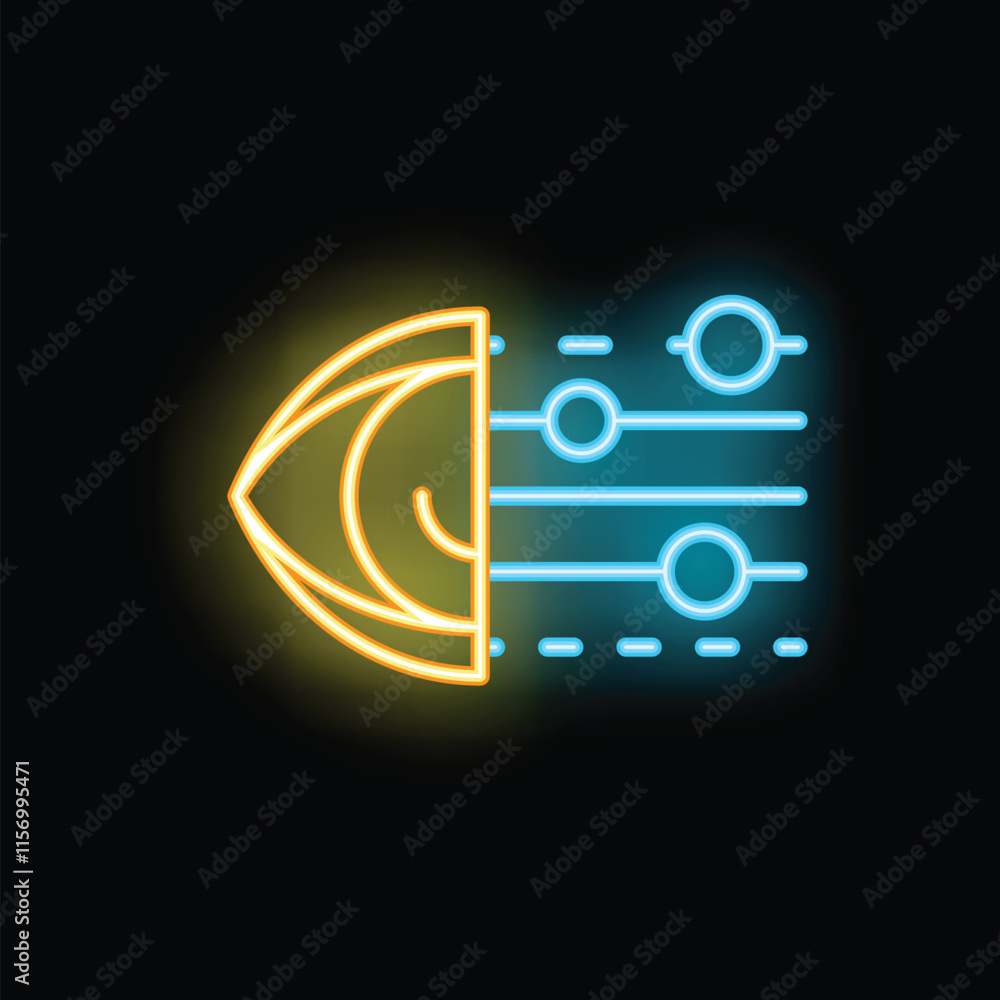 Poster neon icon representing the analysis of visual information, symbolizing concepts such as artificial i