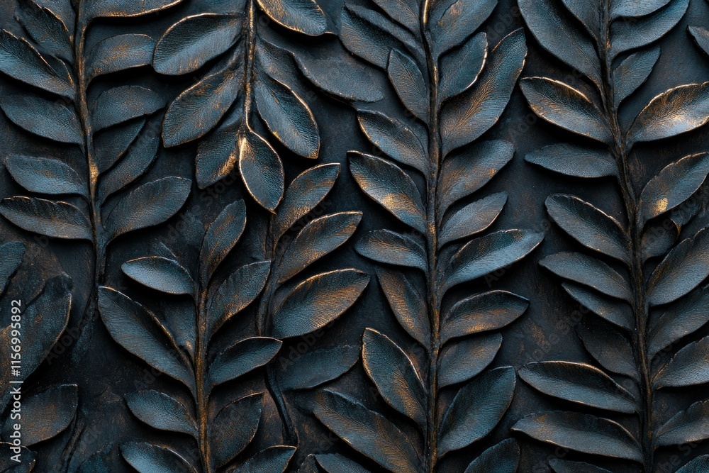 Poster dark teal embossed leaf pattern background texture.