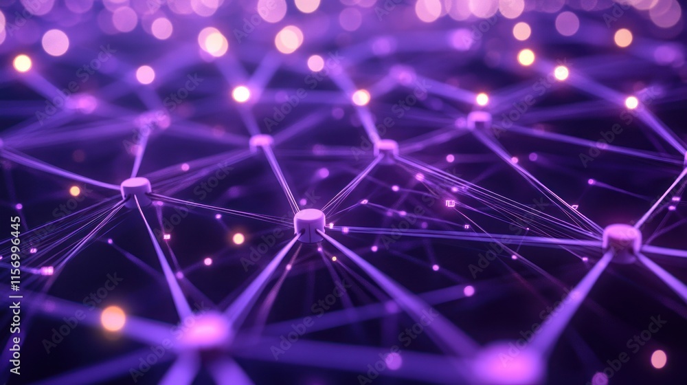 Aufkleber Abstract network connection nodes glowing in purple, illustrating digital connectivity and data flow.