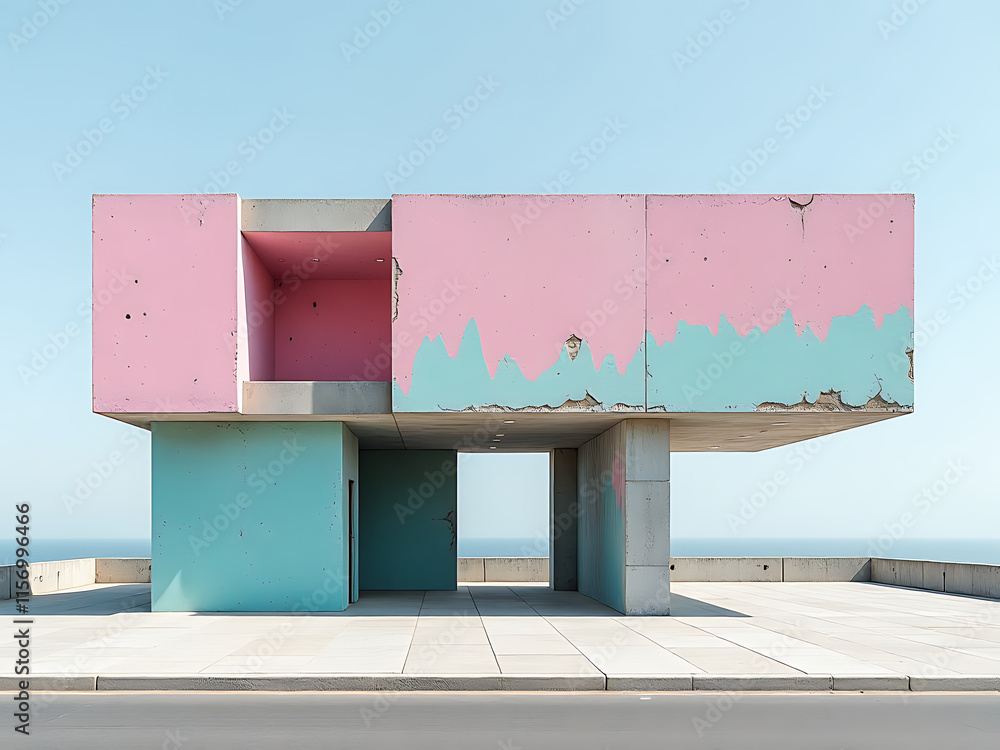 Aufkleber The Concrete Structure Features A Unique Pink And Turquoise Color Scheme Giving It An Abstract Design. 00001